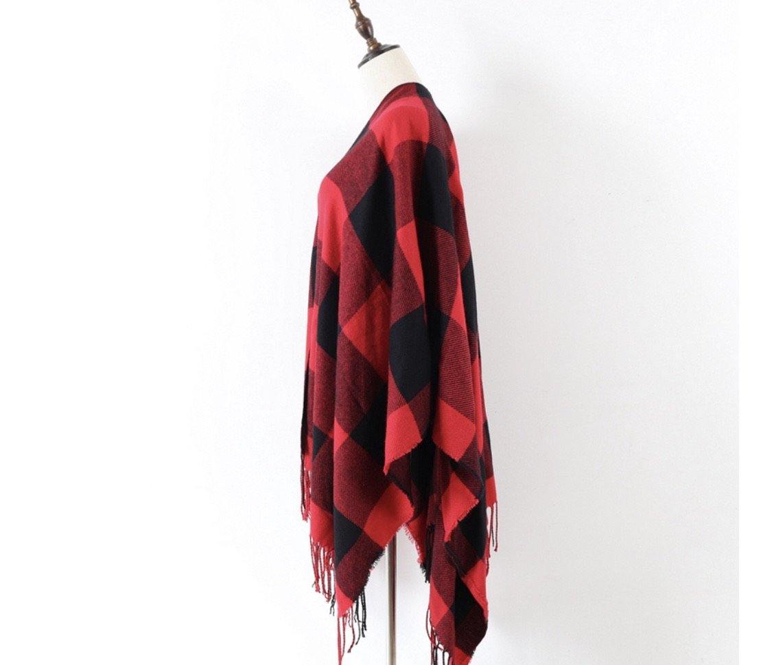 Poncho scarf { Plaid check } Red and black or white and black. 52 x 63. Free ship in US! - Stacy's Pink Martini Boutique