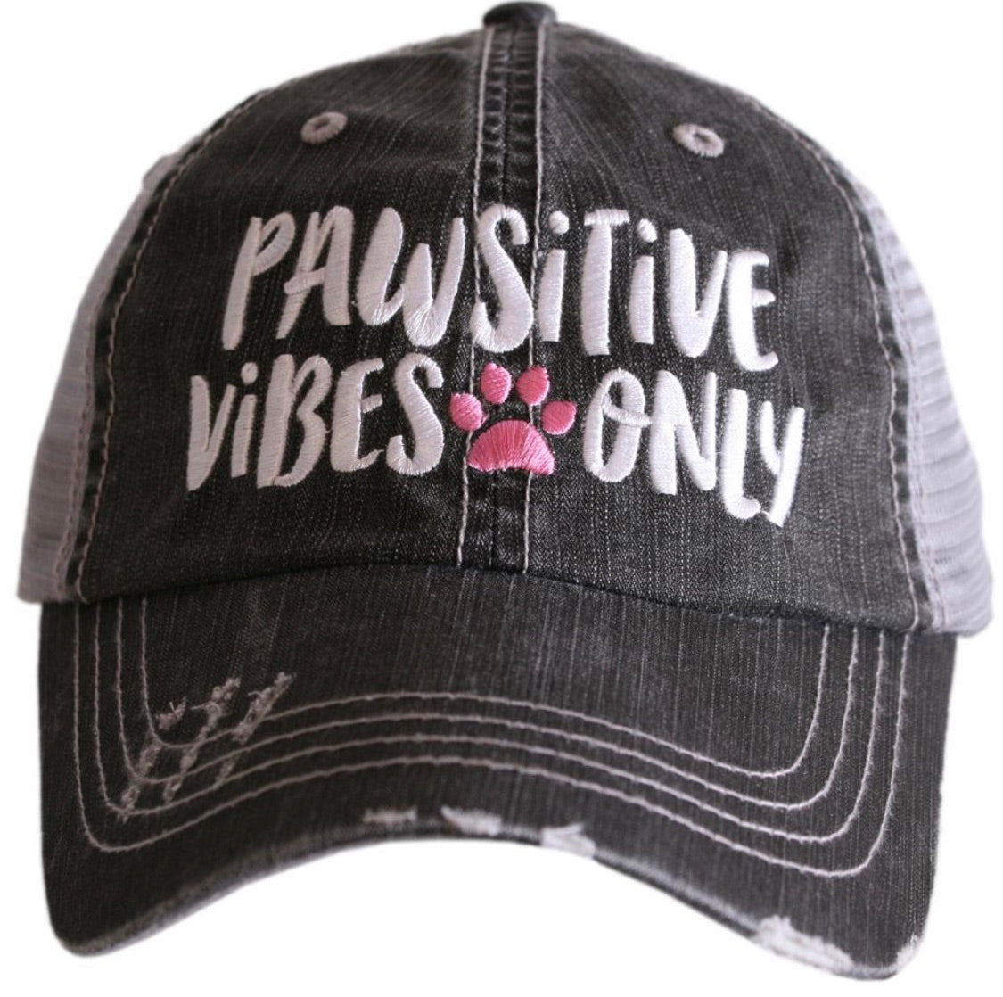 Hats and shirts { Dog mother, Wi.ne lover } { Cat mother, Wi.ne lover } { I love my dog } { I love my cat } { Pawsitive vibes only } Embroidered distressed trucker. - Stacy's Pink Martini Boutique