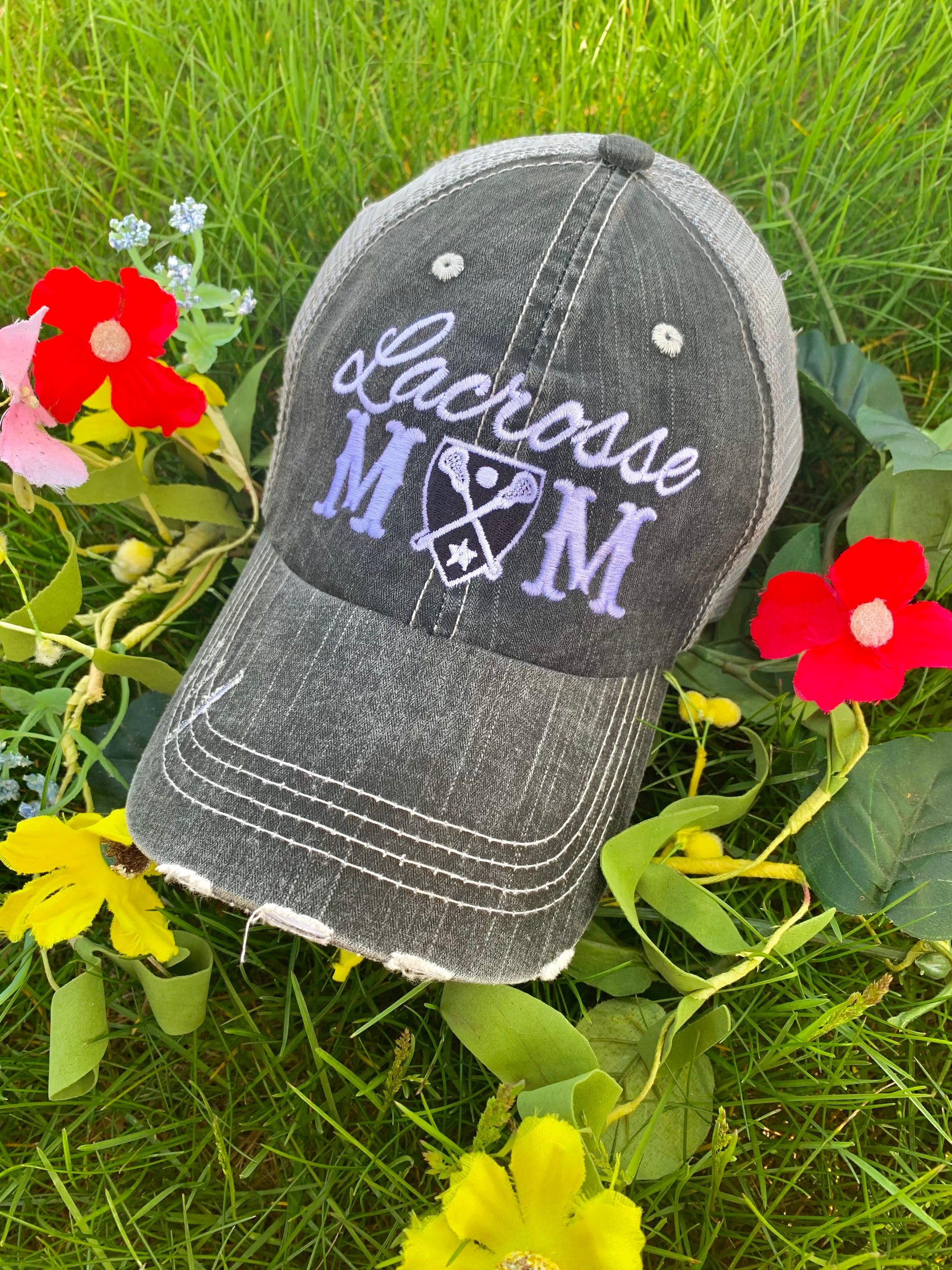 Lacrosse hats Lacrosse mom Lacrosse hair dont care Embroidered womens trucker caps - Stacy's Pink Martini Boutique