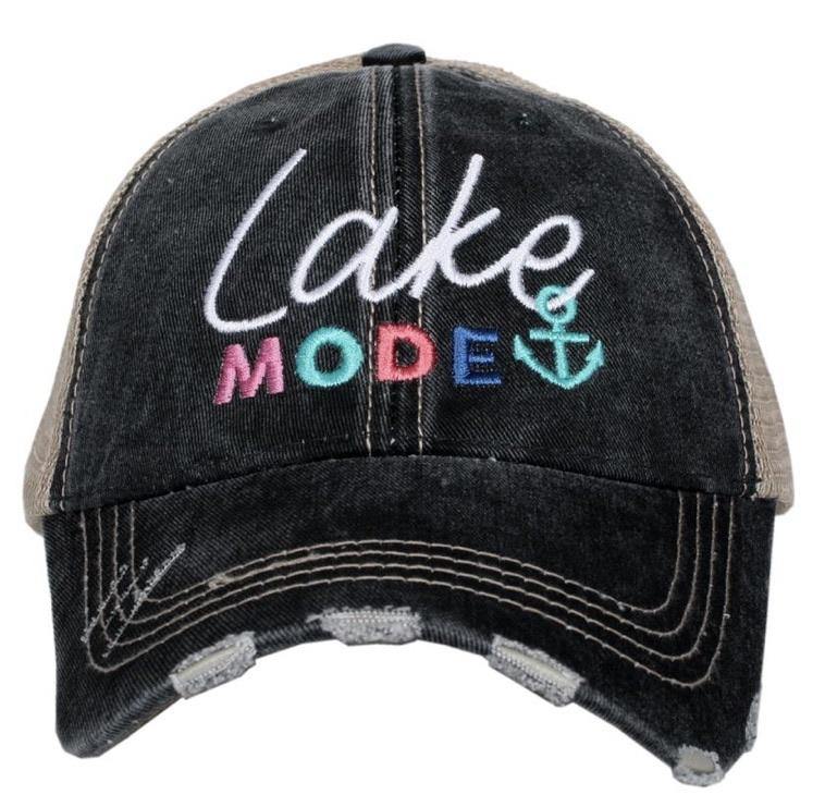 Lake mode hats Embroidered distressed trucker caps. Black, teal or pink. Unisex. Anchor. - Stacy's Pink Martini Boutique