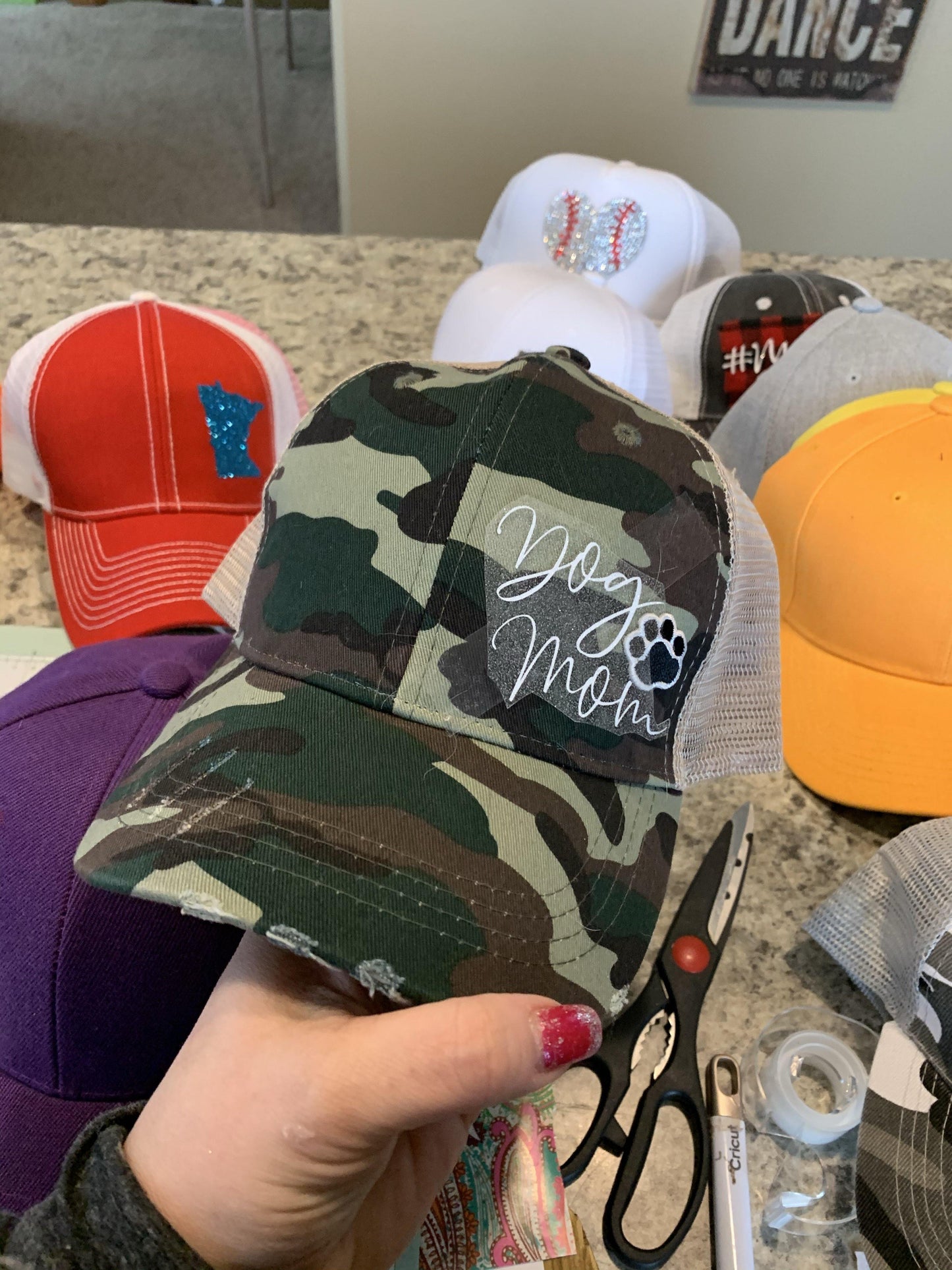 Dog hats Dog mom Assorted colors Distressed womens trucker caps Embroidered paw - Stacy's Pink Martini Boutique