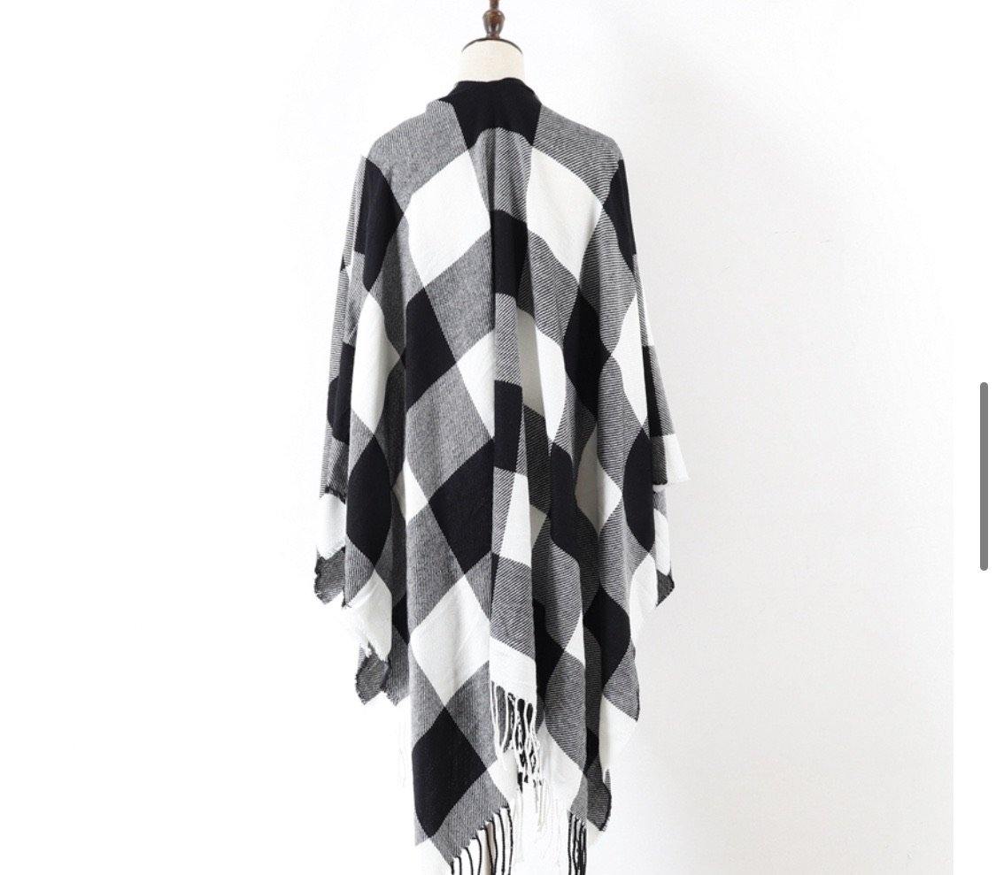 Poncho scarf { Plaid check } Red and black or white and black. 52 x 63. Free ship in US! - Stacy's Pink Martini Boutique