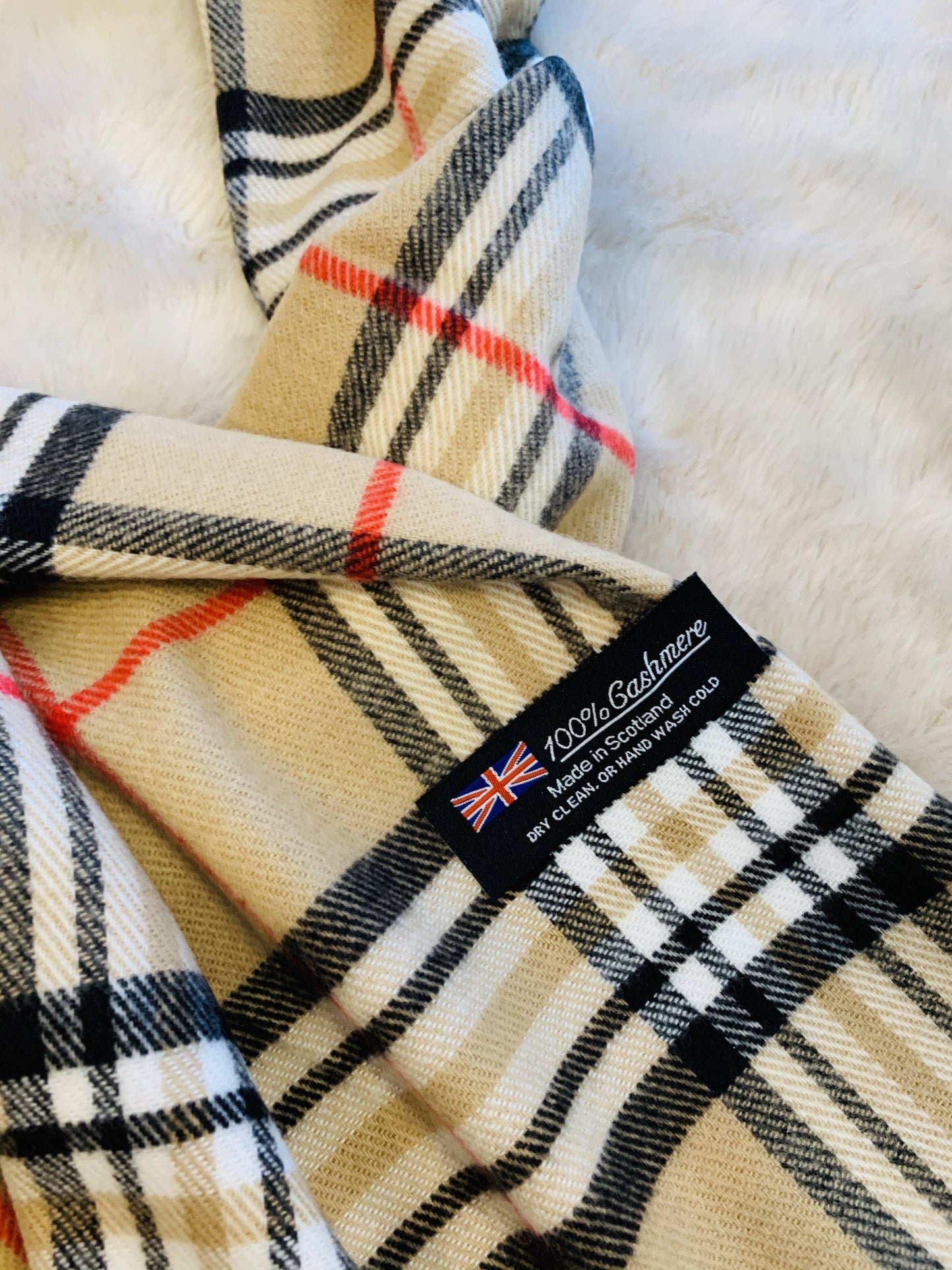 Scarf Camel vintage check designer inspired plaid Brown Red White Black Unisex - Stacy's Pink Martini Boutique