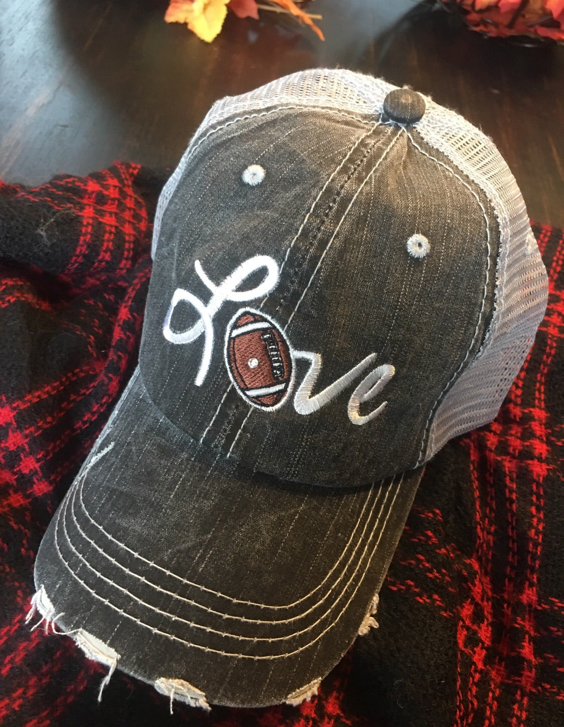 Personalized football hats! FOOTBALL Mom hats Embroidered trucker caps Assorted styles - Stacy's Pink Martini Boutique