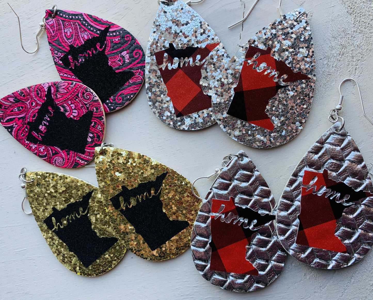 Earrings { Home } Minnesota. Leather teardrops starts of Mn. Fish hook style. Silver. Assorted colors. - Stacy's Pink Martini Boutique