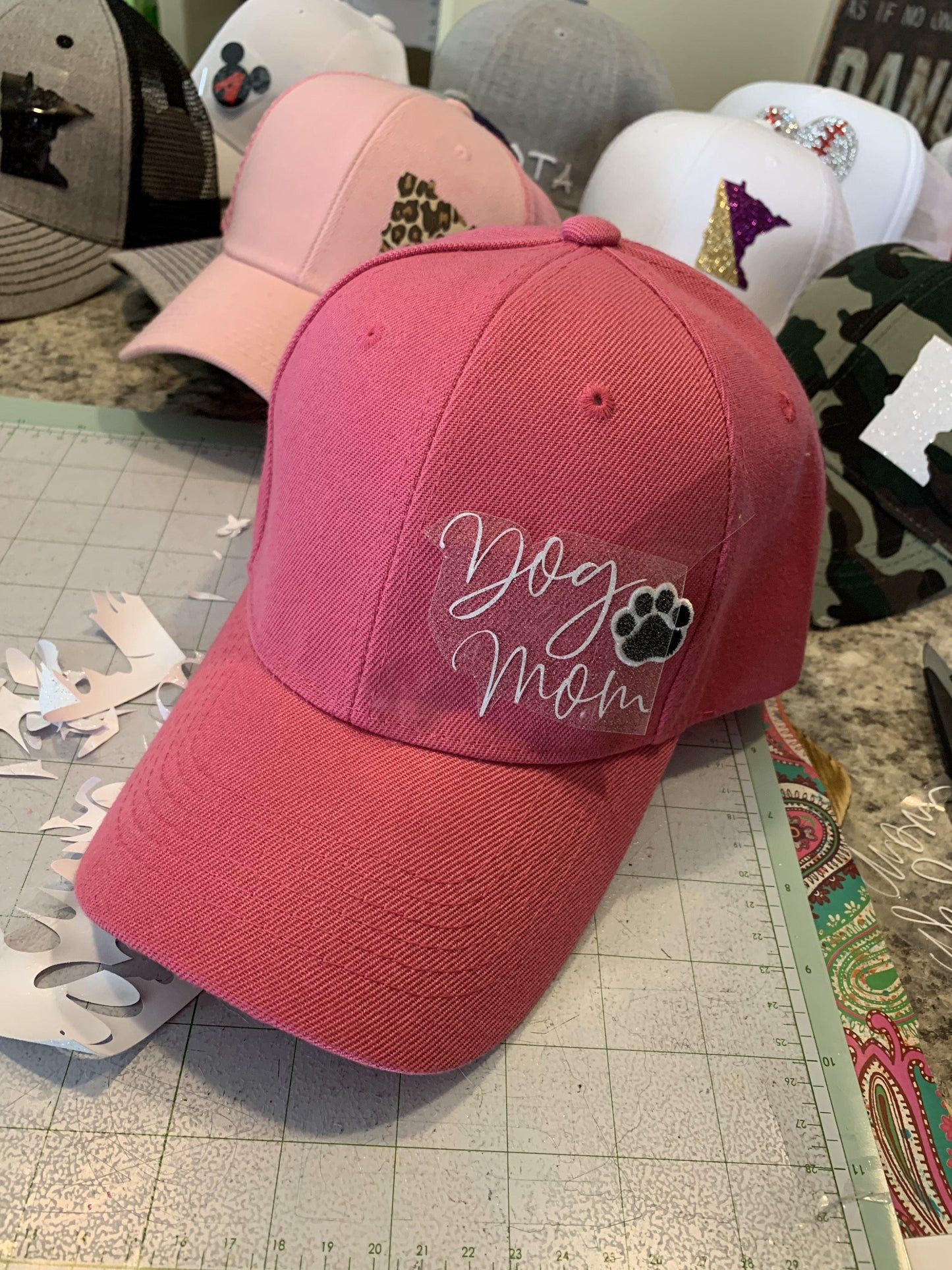 Dog hats Dog mom Assorted colors Distressed womens trucker caps Embroidered paw - Stacy's Pink Martini Boutique