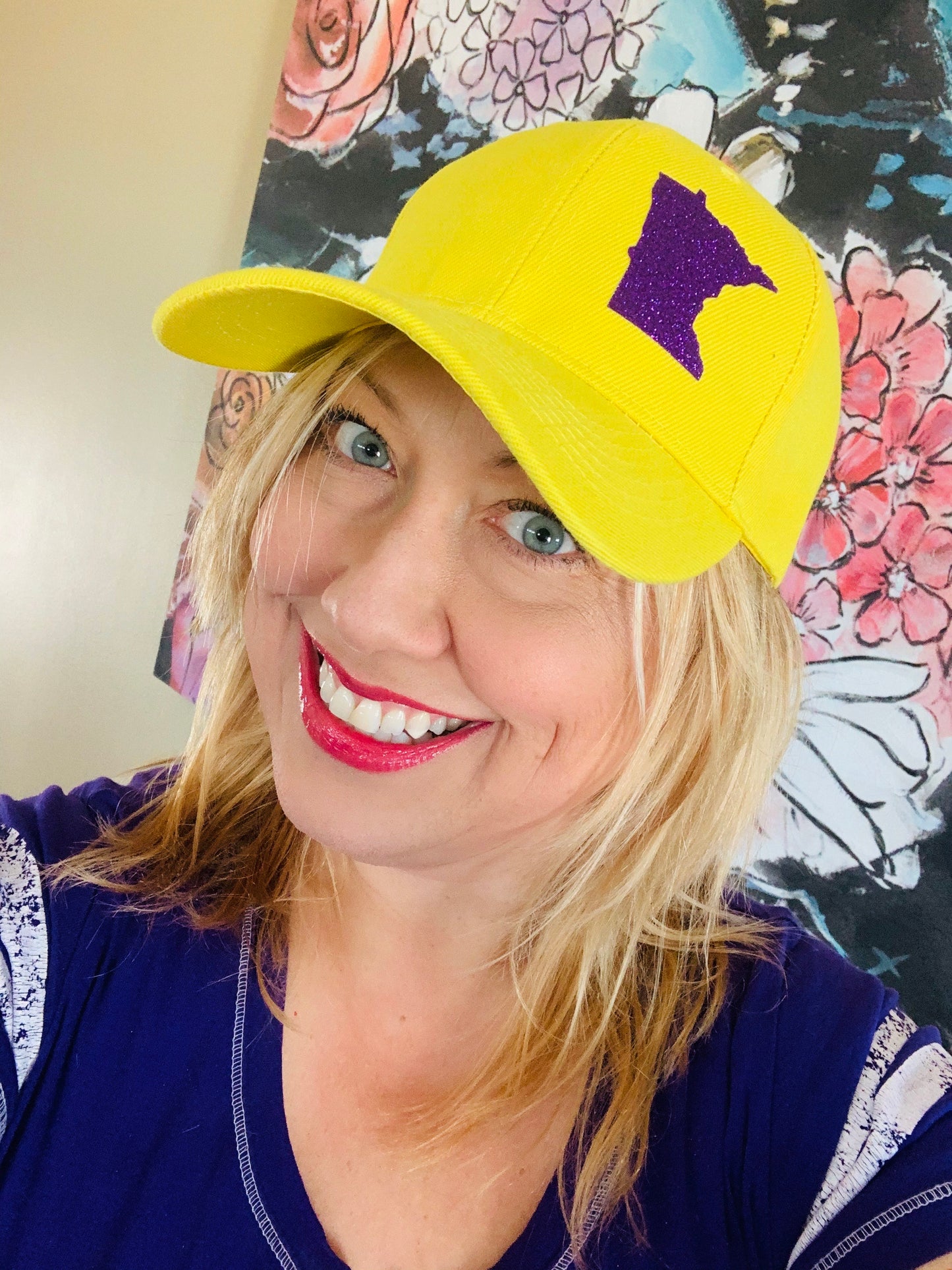 Hat { Vikings } Minnesota • Adjustable snapback • Gold with purple glitter state of Mn • Trucker cap • Unisex • Other colors available. - Stacy's Pink Martini Boutique
