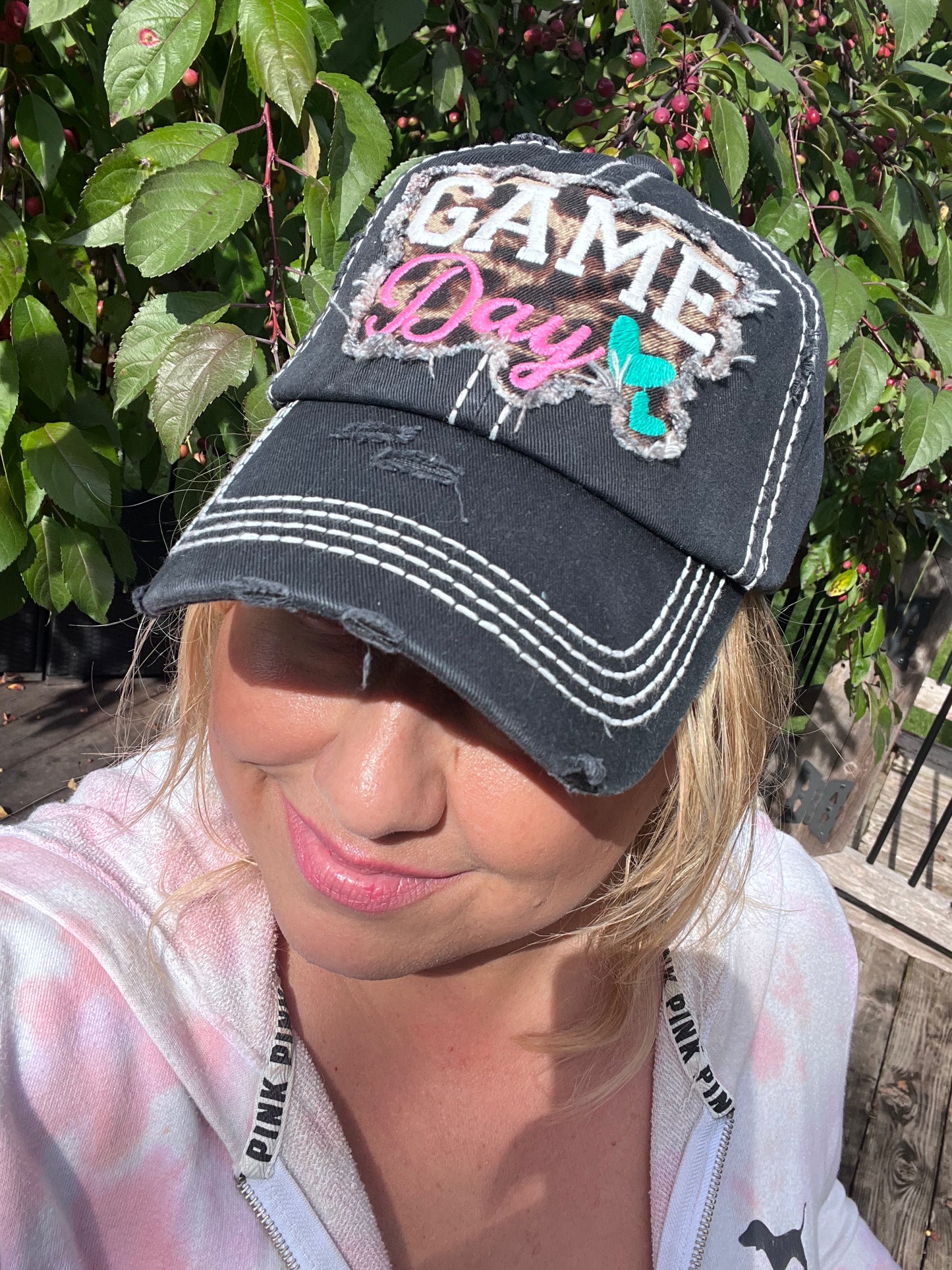 Game day Embroidered leopard print hearts Navy blue