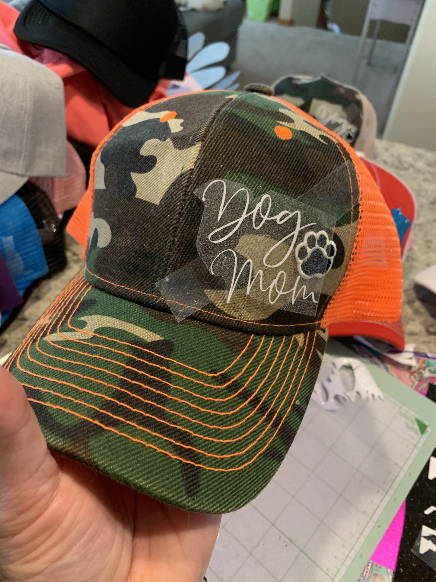 Dog hats Dog mom Assorted colors Distressed womens trucker caps Embroidered paw - Stacy's Pink Martini Boutique