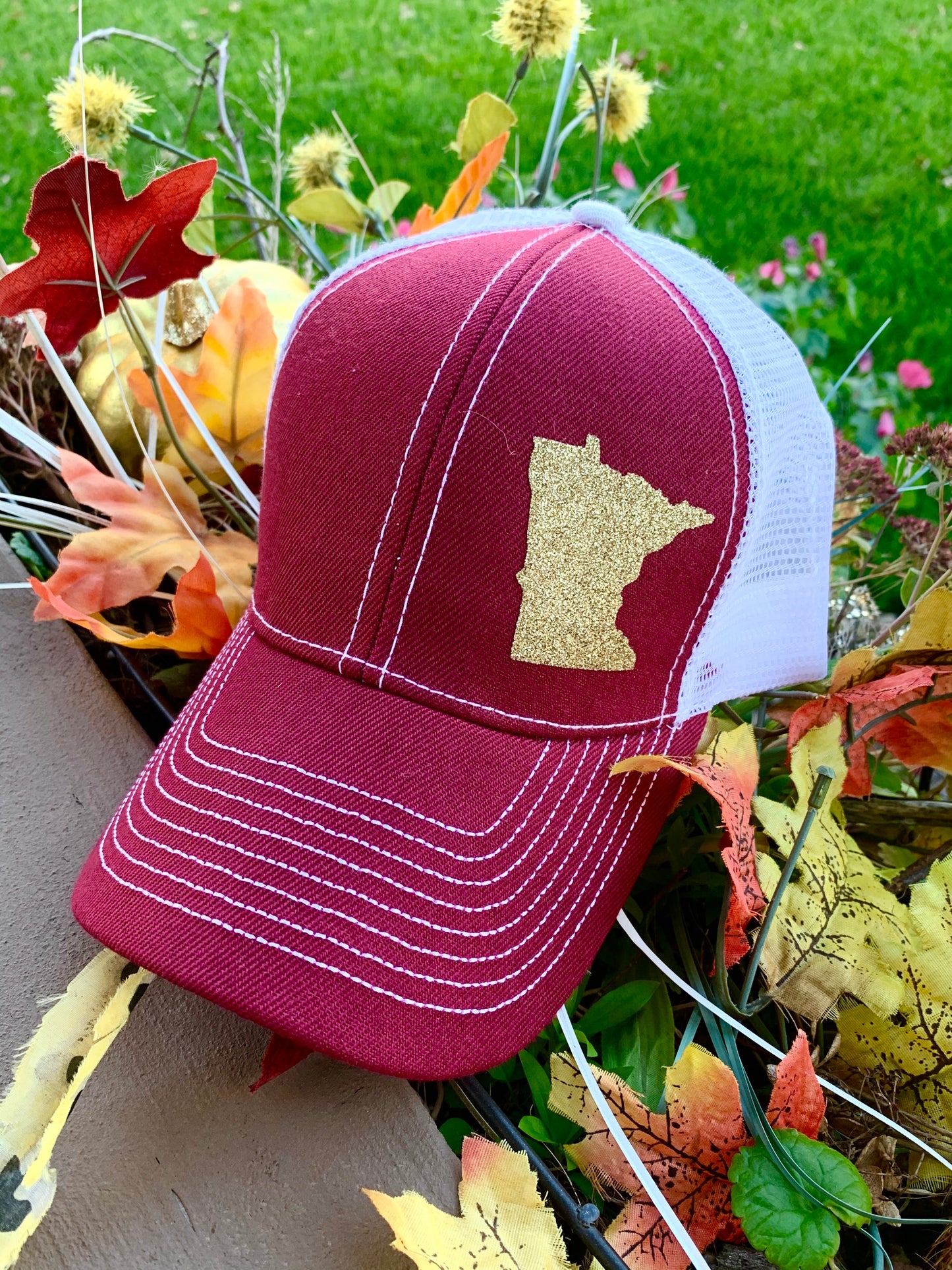 Hats { Minnesota Vikings } purple and gold. Minnesota Gophers. Maroon and gold. Twins. Red and blue. Trucker hats. Adjustable. Any states available. Handmade. - Stacy's Pink Martini Boutique