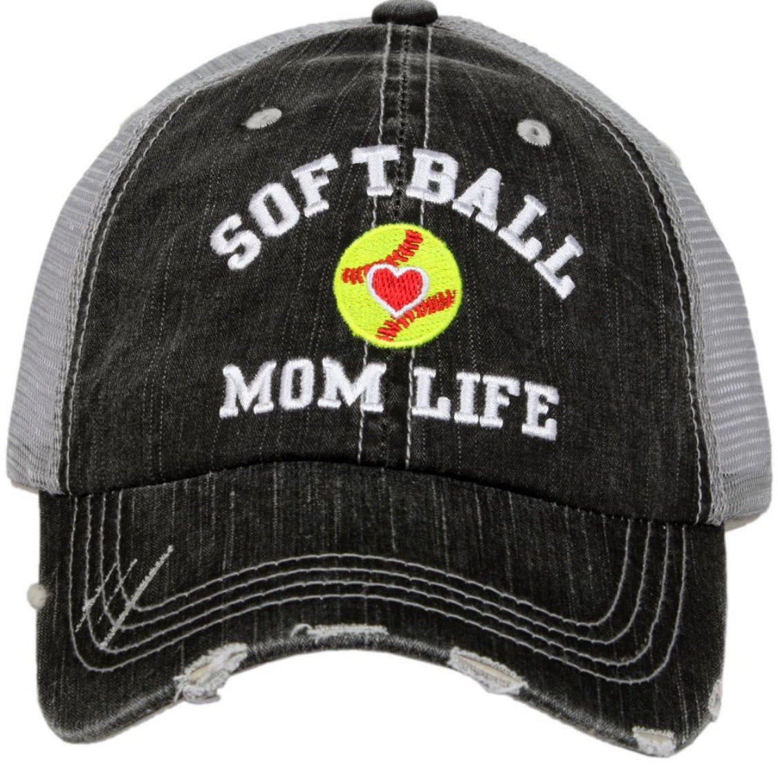Softball hats Softball mom Softball hair dont care Embroidered gray distressed adjustable trucker caps Personalizable Softball forever - Stacy's Pink Martini Boutique