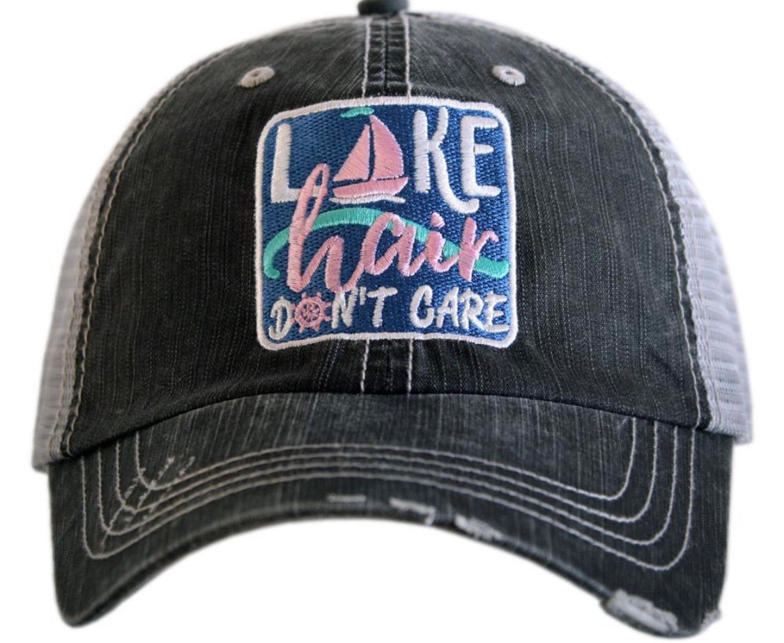Lake hats! Lake hair dont care | Gray trucker cap-teal, pink, purple anchor | Unisex-Womens-Men-Kids - Stacy's Pink Martini Boutique