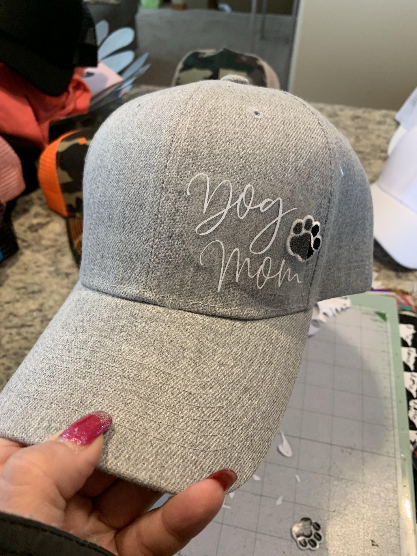 Dog hats Dog mom Assorted colors Distressed womens trucker caps Embroidered paw - Stacy's Pink Martini Boutique