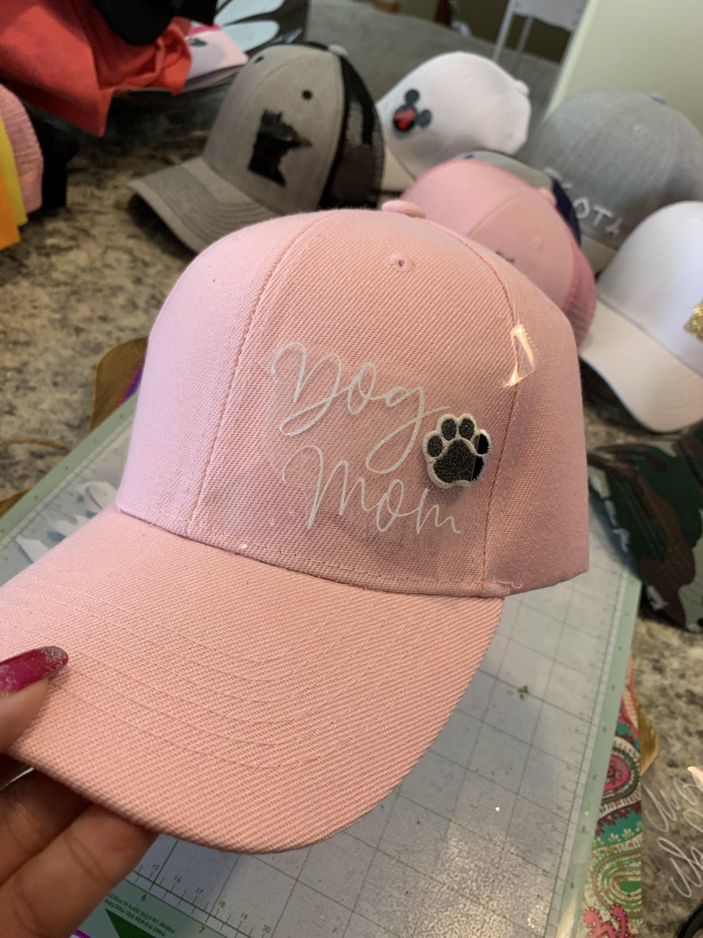 Dog hats Dog mom Assorted colors Distressed womens trucker caps Embroidered paw - Stacy's Pink Martini Boutique