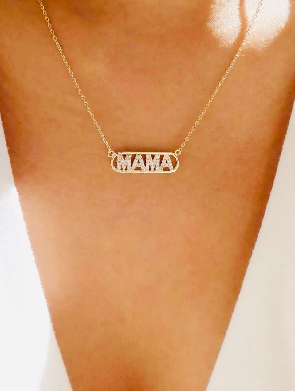 Mama necklace Gold bar with rhinestones Jewelry Mom