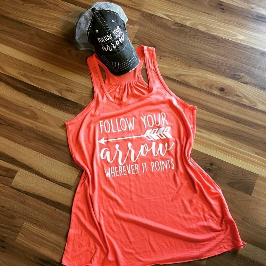 Follow your arrow tank tops •• Coral, teal, black, white, light brown and dark gray •• S - XXL - Stacy's Pink Martini Boutique