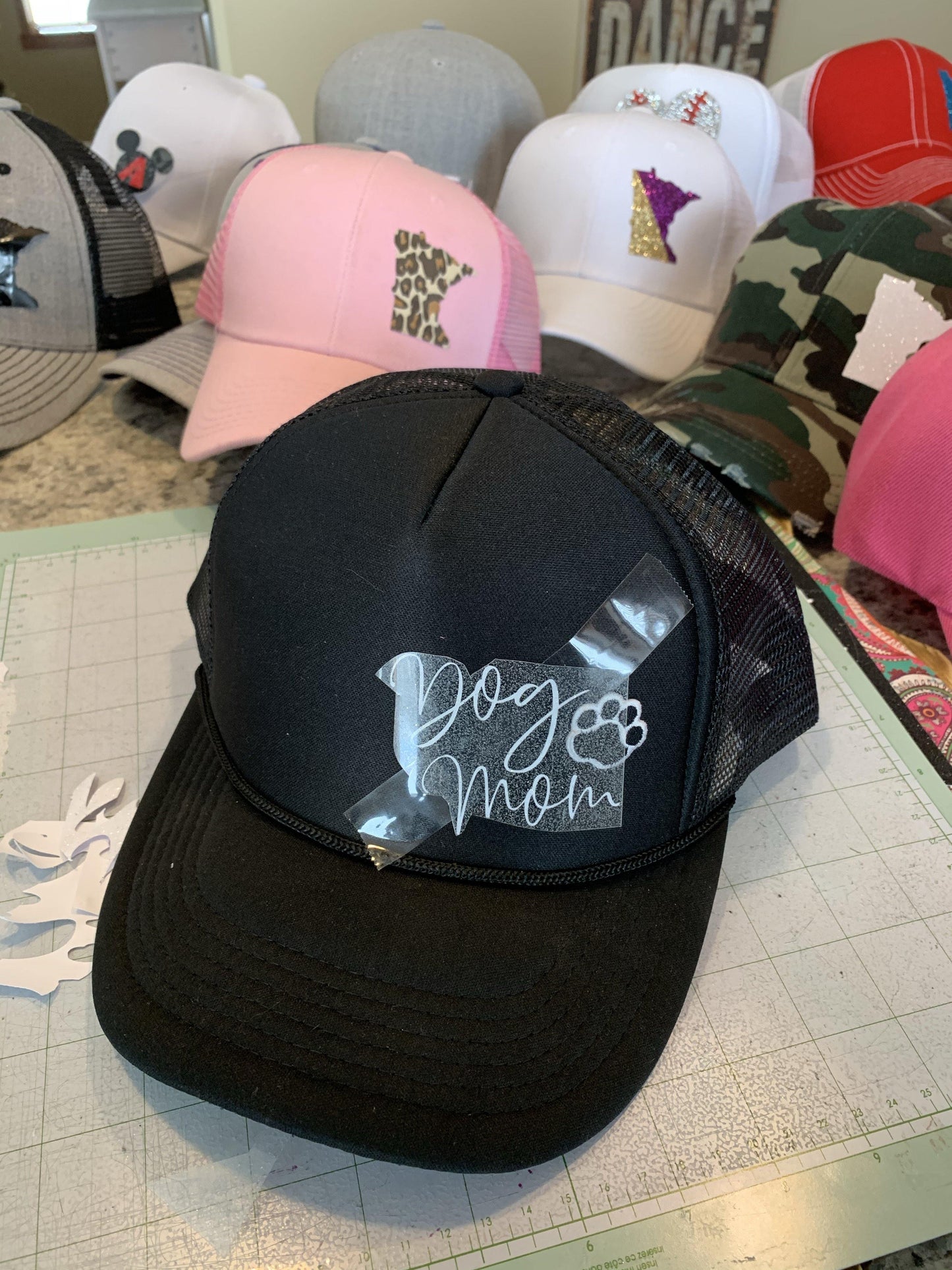 Dog hats Dog mom Assorted colors Distressed womens trucker caps Embroidered paw - Stacy's Pink Martini Boutique