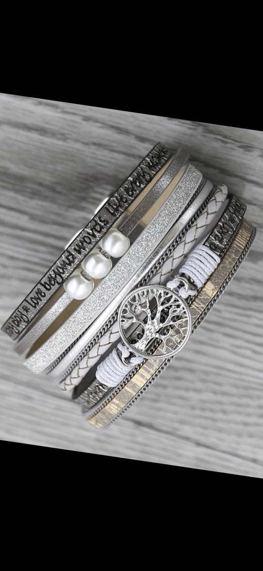 Bracelets { Laugh everyday • Love beyond words • Live every moment } • Tree of life • Glitter • Magnetic closure • 7 1/2 inches • Leather • Wrap - Stacy's Pink Martini Boutiqu