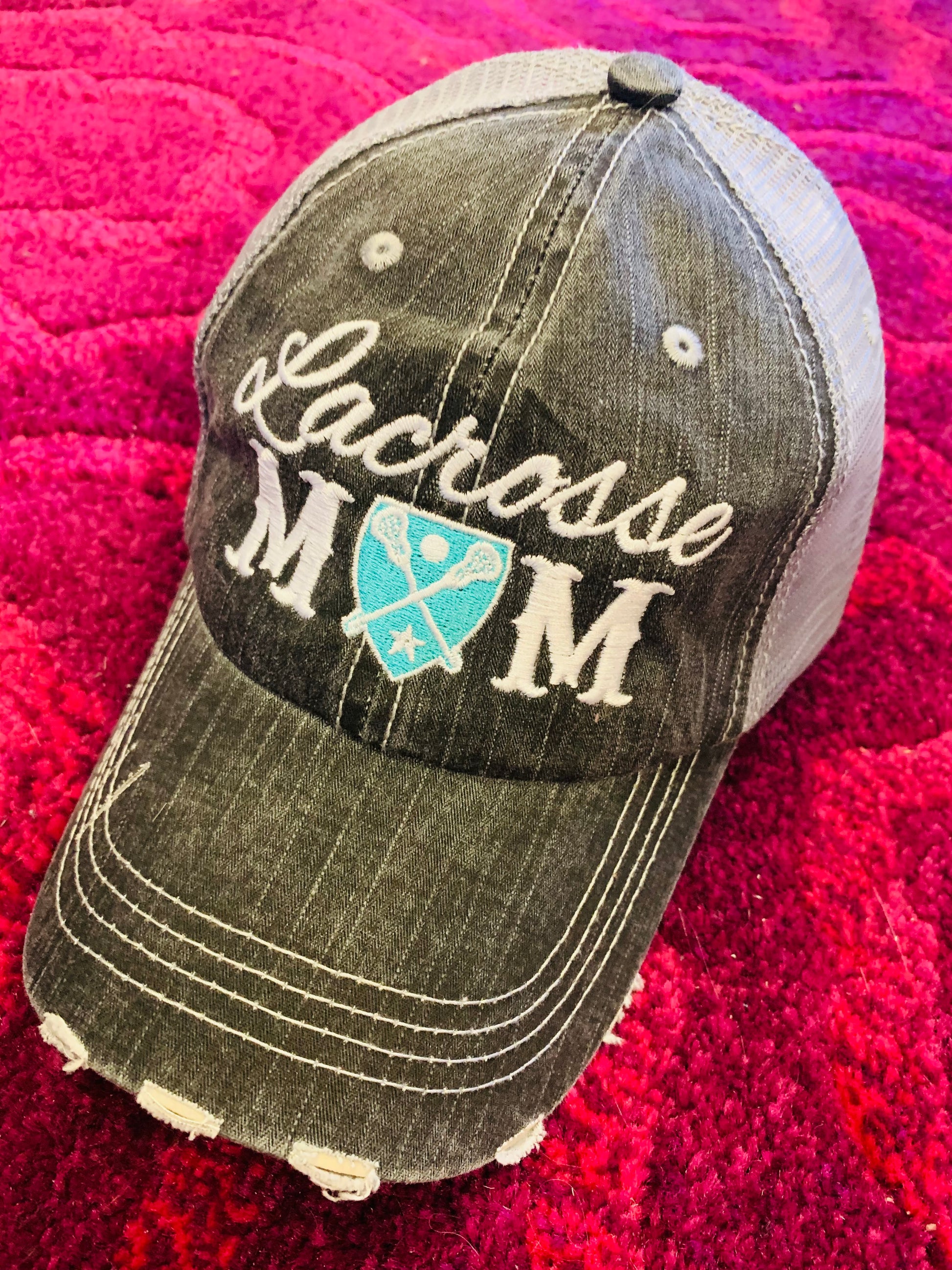 Lacrosse hats Lacrosse mom Lacrosse hair dont care Embroidered womens trucker caps - Stacy's Pink Martini Boutique