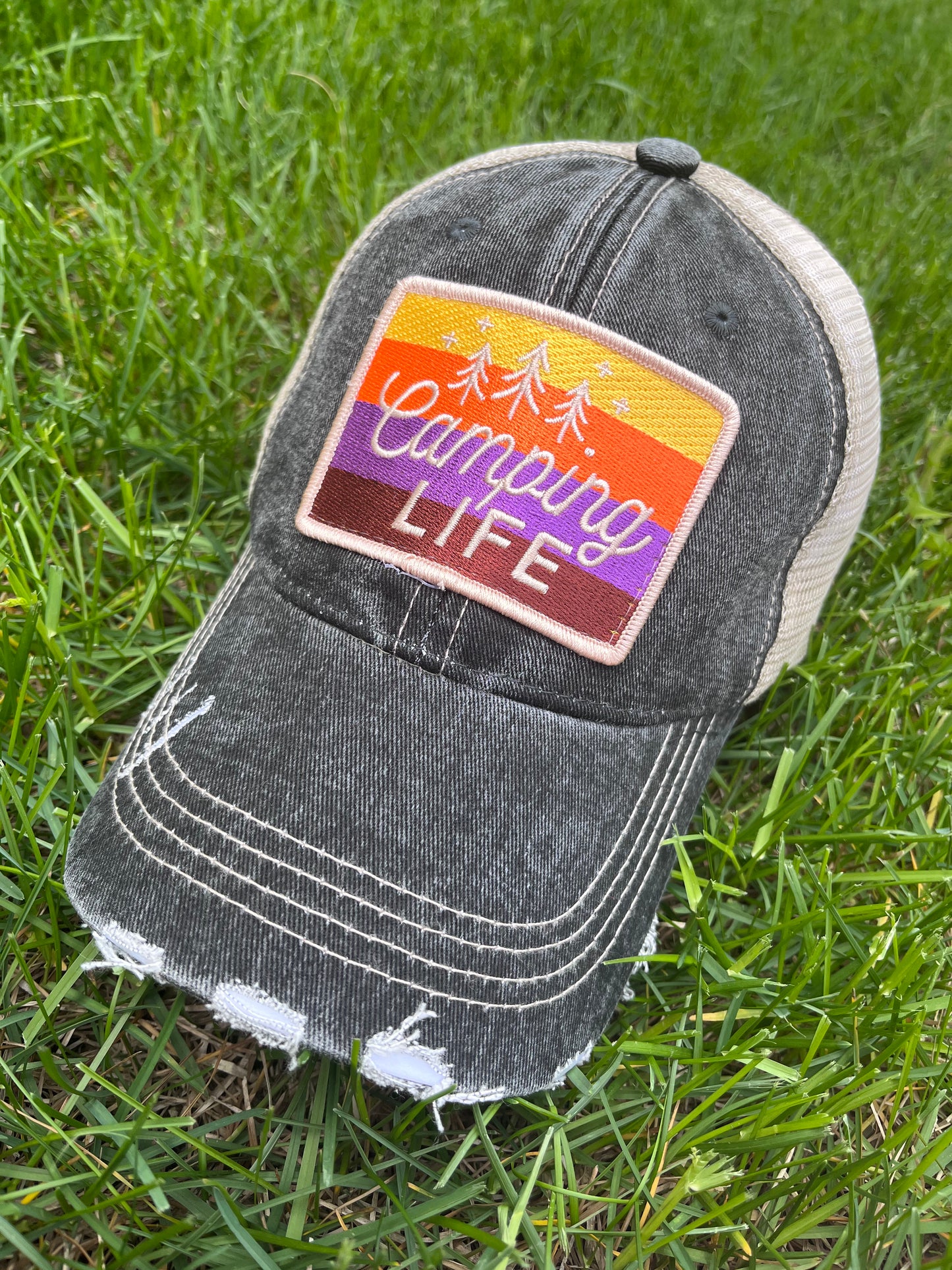 Im a happy CAMPER Embroidered distressed trucker cap Camping life Assorted styles
