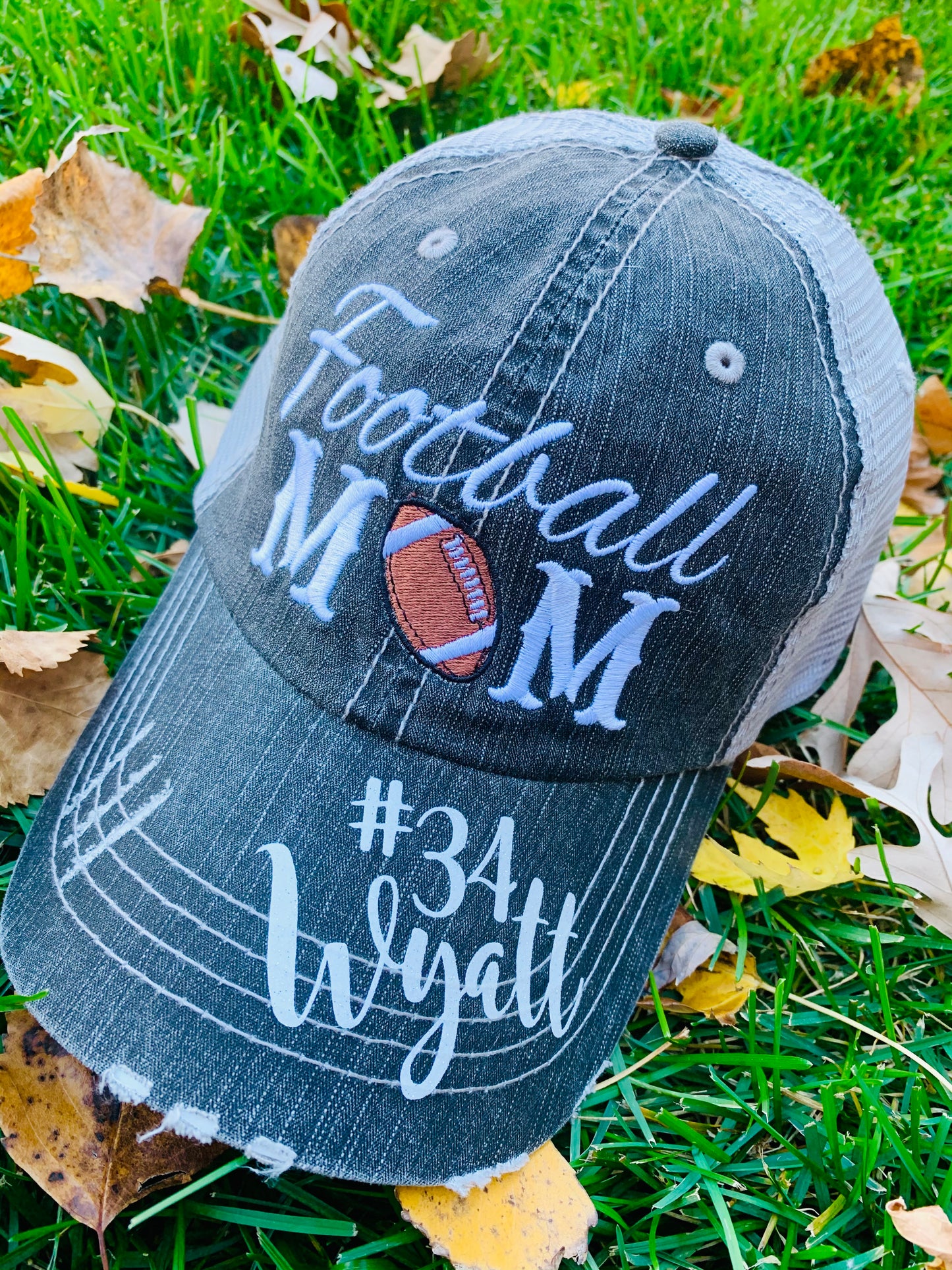 Personalized football hats! FOOTBALL Mom hats Embroidered trucker caps Assorted styles - Stacy's Pink Martini Boutique