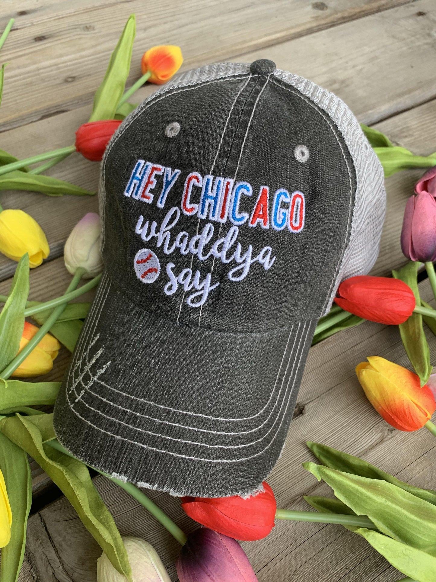 Blessed Hats { Simply Blessed } Pink or teal cross. Gray distressed trucker cap with adjustable Velcro. - Stacy's Pink Martini Boutique