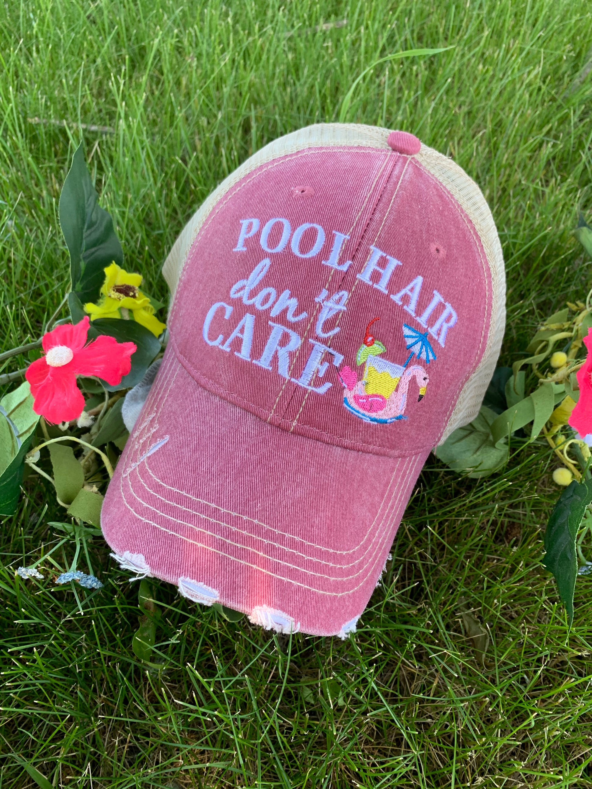 Lacrosse hats Lacrosse mom Lacrosse hair dont care Embroidered womens trucker caps - Stacy's Pink Martini Boutique