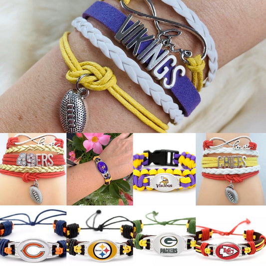 Football Bracelets Kansas City Chiefs San Francisco 49ers. Minnesota Vikings. Green Bay Packers. Pittsburgh Steelers. Chicago Bears. More! - Stacy's Pink Martini Boutique
