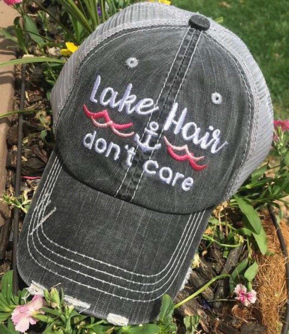 Lake hats! Kids-Adults•Lake hair dont care•Embroidered trucker caps•Lake life-Anchors - Stacy's Pink Martini Boutique