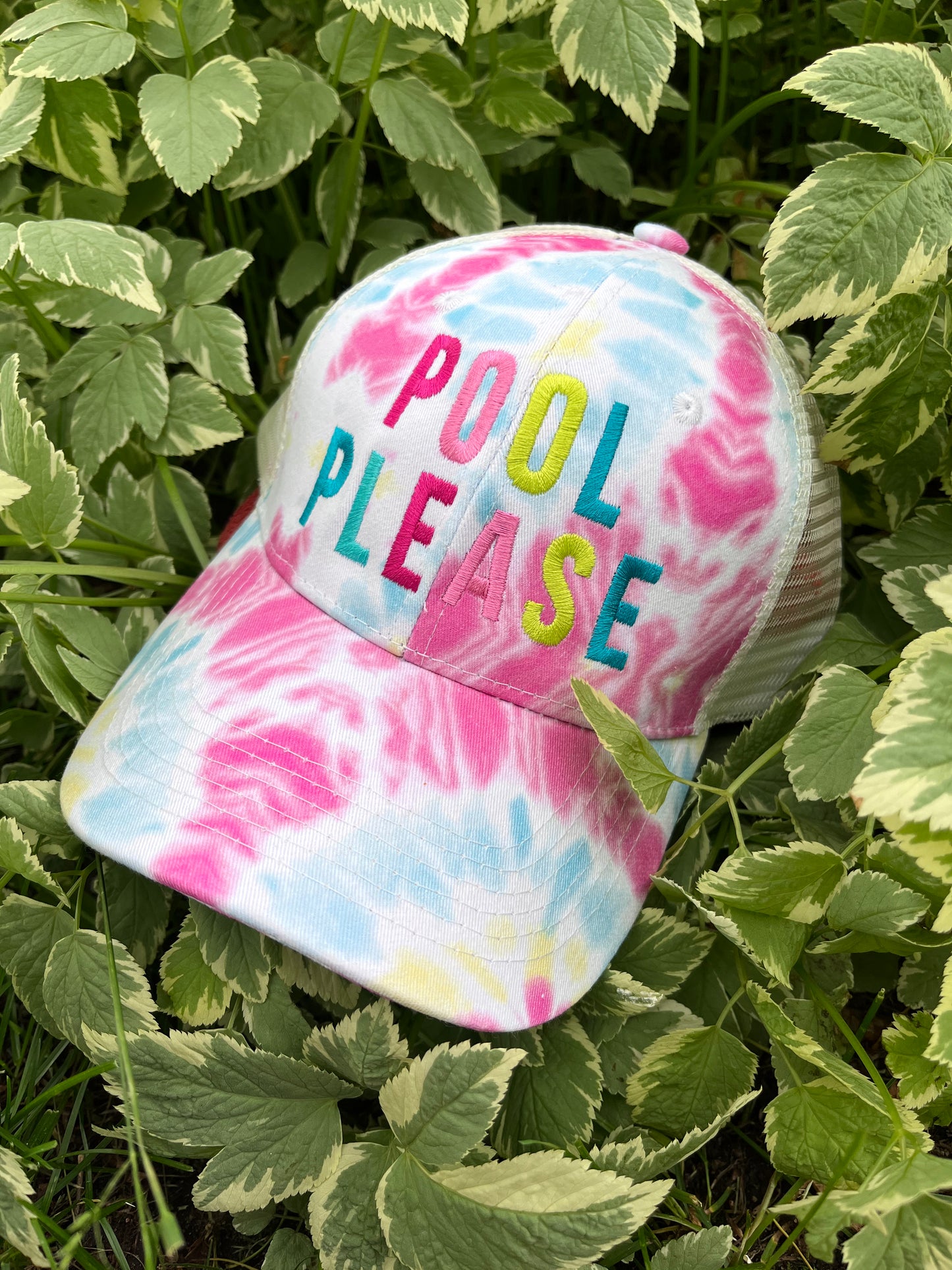 Pool hats Embroidered gray distressed unisex trucker caps Pool hair dont care Pool please Flamingos Flip flops - Stacy's Pink Martini Boutique