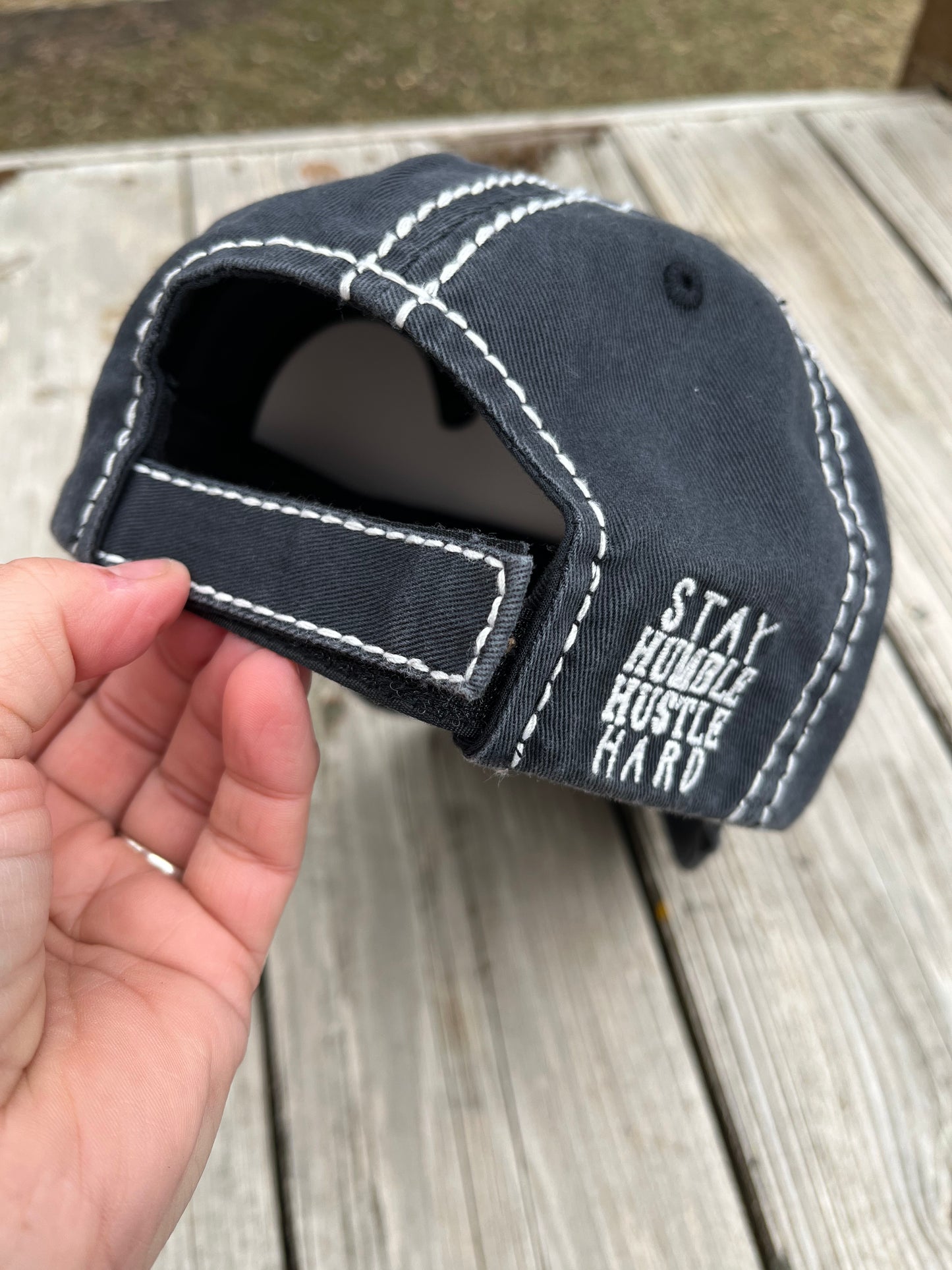 Hat Stay humble hustle hard Embroidery navy blue distressed cap