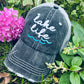 Lake hats Lake life Teal waves Gray embroidered trucker cap Boat Cabin Vacation