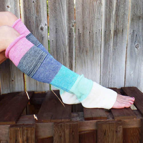{ Leg warmers/boot toppers/hand warmers } Pink, blue, grey stripes. - Stacy's Pink Martini Boutique