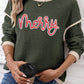 Four Leaf Clover Merry Patched Graphic Contrast Trim Christmas Knitted Long Sleeve Top