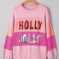 Pink Sequined HOLLY JOLLY Color Block Crew Neck Sweater