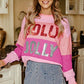 Pink Sequined HOLLY JOLLY Color Block Crew Neck Sweater