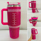 Football rhinestone tumblers pink or brown 40 oz Thermal stainless steel with straw and handle