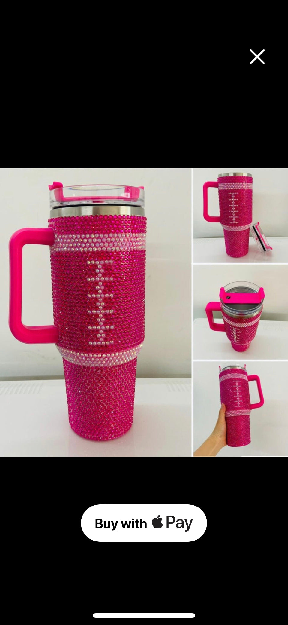 Football rhinestone tumblers pink or brown 40 oz Thermal stainless steel with straw and handle