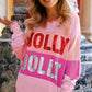 Pink Sequined HOLLY JOLLY Color Block Crew Neck Sweater