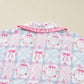 Pink Bow Wreath Pattern Christmas Holiday Tied Front Long Sleeve 2pcs Pajama Set