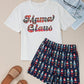 Pink Mama Claus Plaid Letter Tee Nutcracker Shorts 2pcs Lounge Set