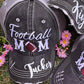 Personalized Football mom hat Add first or last name Gray embroidered distressed trucker cap Womens adjustable velkro mesh back low hole for pony Players sports game day