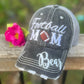 Personalized Football mom hat Add first or last name Gray embroidered distressed trucker cap Womens adjustable velkro mesh back low hole for pony Players sports game day