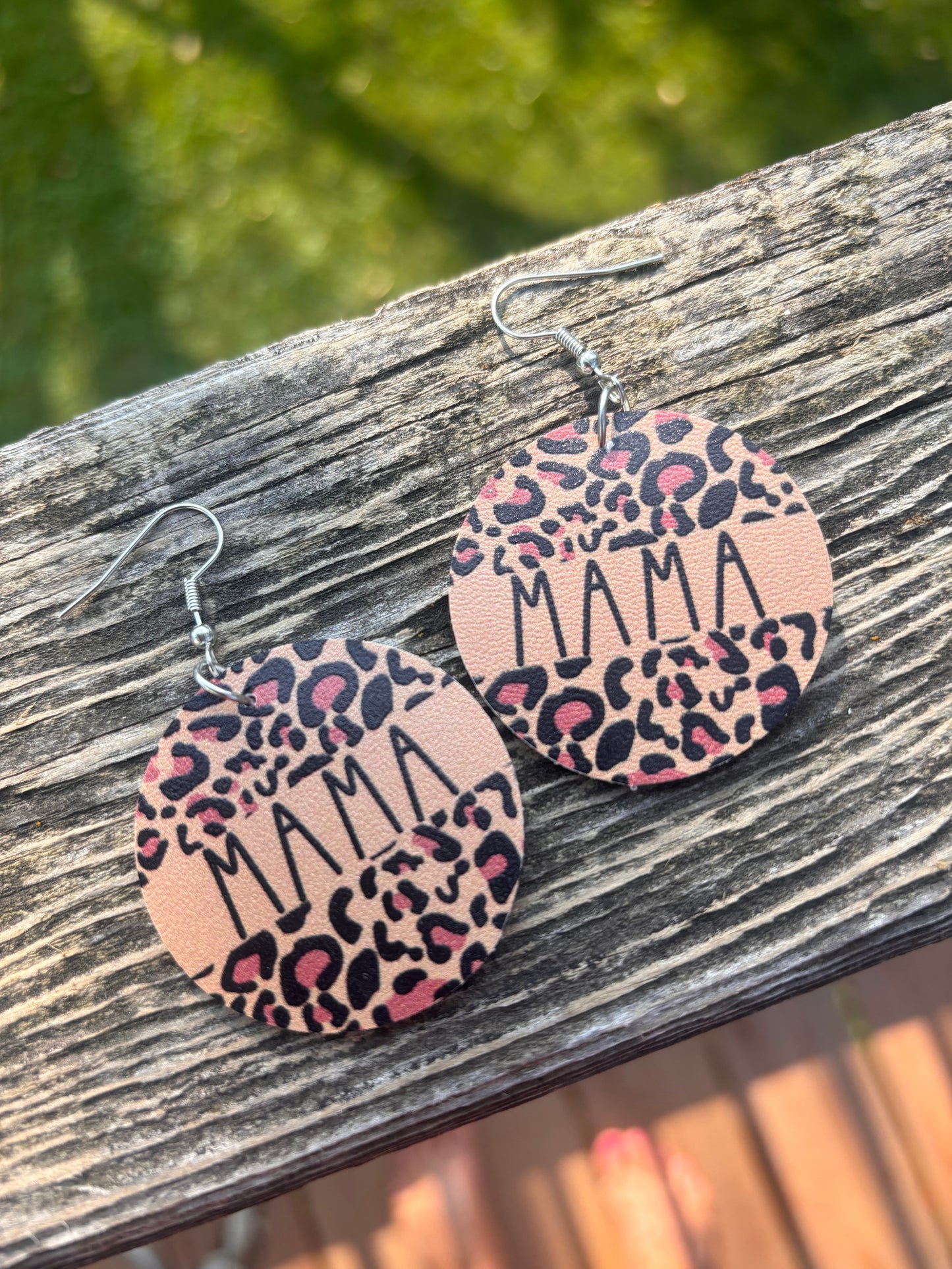 Mama earrings Round womens leopard print faux leather round Mom Animal print Jewelry gift womens