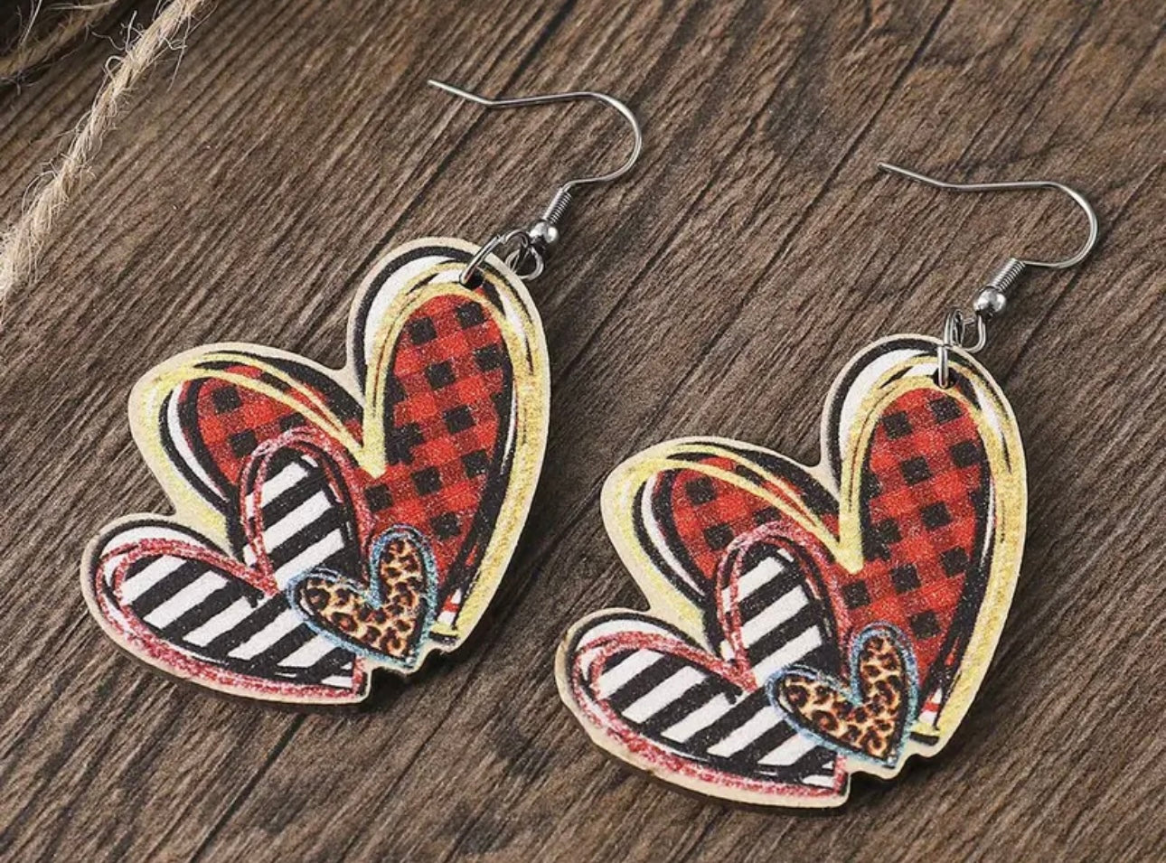 Valentine heart earrings Leopard print Red