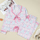 Pink Bow Wreath Pattern Christmas Holiday Tied Front Long Sleeve 2pcs Pajama Set