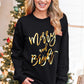 Black Merry & Bright Letter Print Pullover Sweatshirt