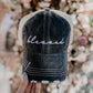 Blessed Hats Simply Blessed Pink or teal cross Gray distressed trucker cap with adjustable velkro Blessed hot mess - Stacy's Pink Martini Boutique