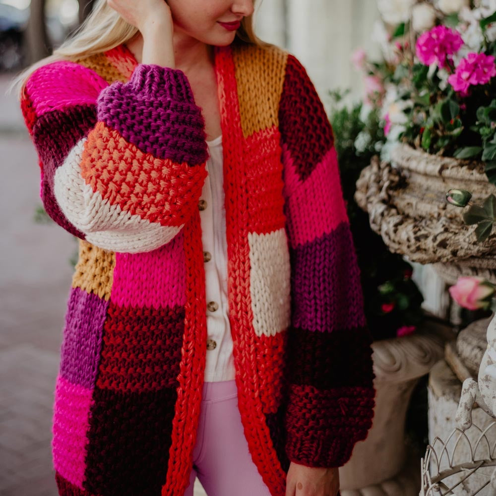 Cardigan Chunky knit crochet color block