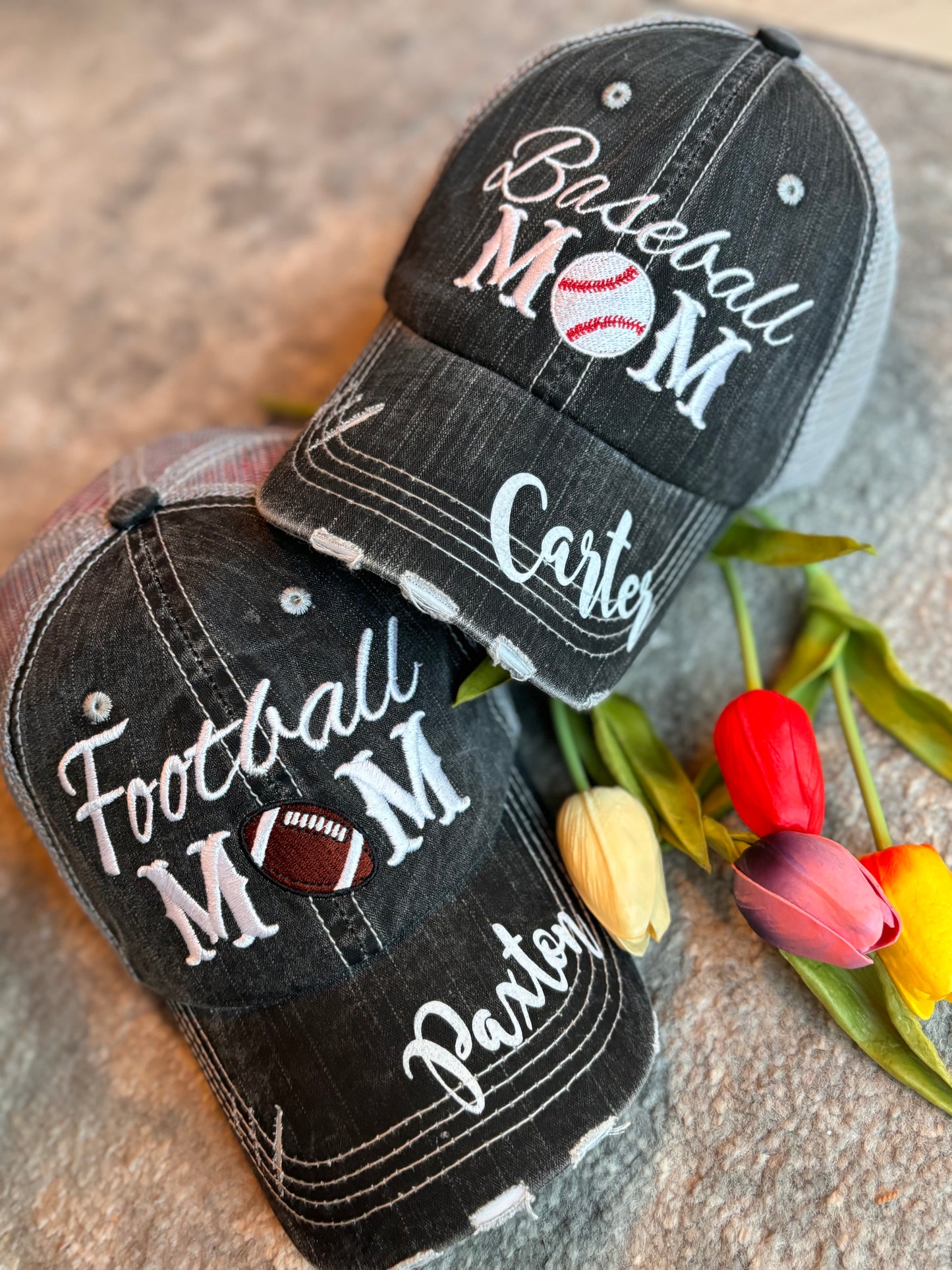 Personalized hats Embroidered unisex caps Sports mom Barn Biker Boat Lake